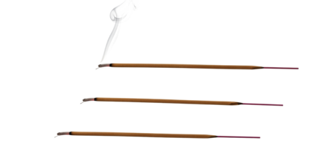 Three Incense Sticks Burning with Fragrant Smoke Against a Pure White Backdrop Promotes Serenity and Relaxation