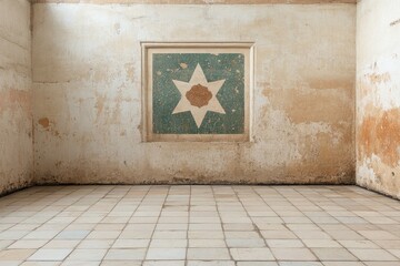 Islamic architectural mosaic with multicolored intricate shapes and repeating symmetrical pattern