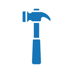 Blue hammer icon on white background