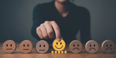 Customer selects a happy face emoticon, indicating excellent customer satisfaction and positive feedback
