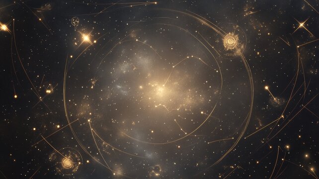 Celestial star map with mystical symbols and radiant cosmic energy