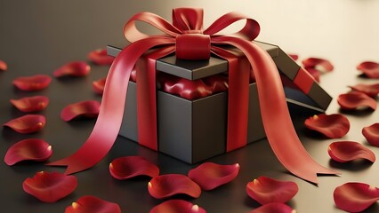 Glowing golden heart with sparkling light trails on dark background with bokeh effect