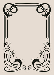 A vintage Art Nouveau style decorative frame with swirling floral motifs and elegant lines on a neutral background.