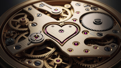 Conceptual Valentine Illustration of Love and Time with Clock 