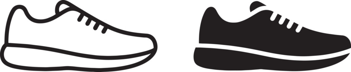 Black and White Running Shoes Outline Illustration