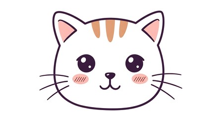 Obraz premium Adorable cartoon cat face with big eyes, whiskers, and blush. Cute, simple, and friendly design