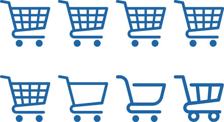 Shopping cart icon set for ecommerce, online store checkout symbols, minimal blue outline design, web app UI interface, vector collection © Creative Asif
