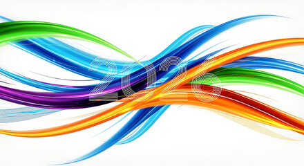 Vibrant abstract waves of color flowing dynamically across a clean white background.