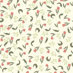 Hand drawn flowers on light background, tulips and daisy flowers. Vector floral illustration.