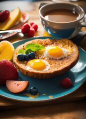 breakfast with coffee and croissant