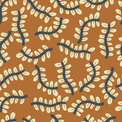 Hand drawn abstractpattern with brunch. Seamless pattern with fall leaves.