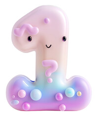 A number one design appears with a gentle bubble style. It features soft rounded shapes and various pastel colors. This element is cut out and ready for use on any background