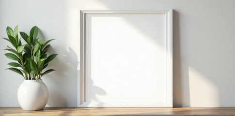 Crisp white painted wooden frame, perfect for mockups , template, wooden, studio