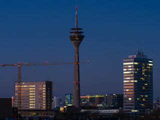 Series of three Pictures of the Rheinturm in Duesseldorf in the Dawn of Day - Different Lightnings. High quality photo