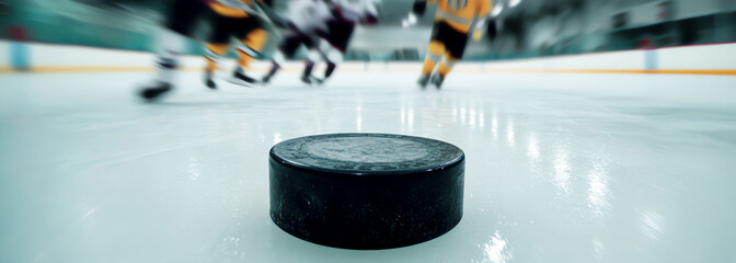 ice hockey puck flying in the air, AI generated