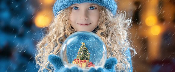 girl with snow globe, AI generated
