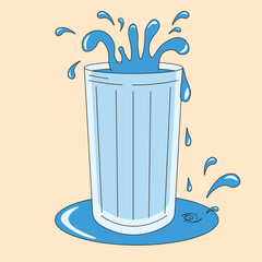 Storm in the glass. Vector illustration of glass with stormy water. Water splashes out of the glass. EPS 10