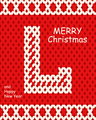 Knitting texture vector Merry Christmas and Happy New Year greeting poster with Knitting candy cane silhouette. Modern Christmas holiday card cover design. Folk XMAS art. EPS 10