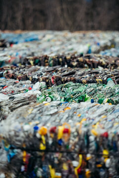 Large Stacks of Compressed Recycled Plastic