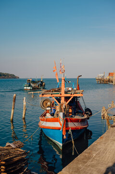Colorful Fishing Boat at Pier in Ban Ao Yai, Koh Kood, Thailand
