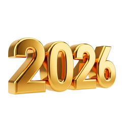 Golden 2026 Number Isolated on White Background 3D Rendering