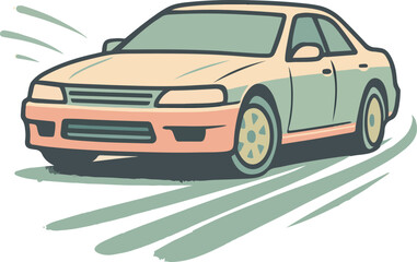 Two- Tone Sedan Drifting with Green Motion Lines movement