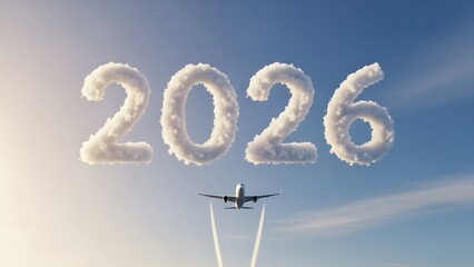 Airplane writing 2026 in sky