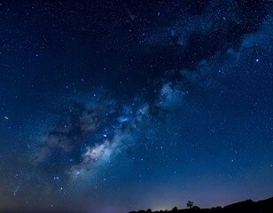 Fototapeta premium Astonishing Milky Way Galaxy view against a deep blue twilight sky with vibrant stars and nebulae