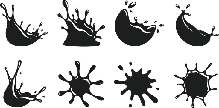 Water wave, splash, and droplet silhouette icon set vector illustration