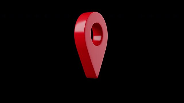 3d red location pin icon rotating isolated on green screen and alpha channel. Seamless loop animation 4k quality.