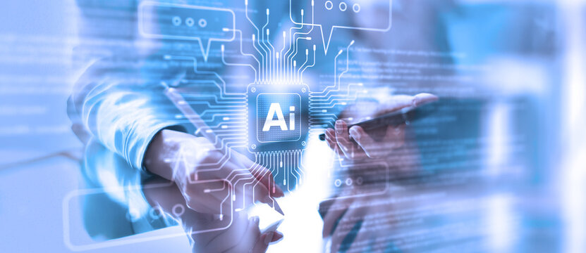 AI Artificial Intelligence in Digital Communication and Data Processing. - Powered by Adobe