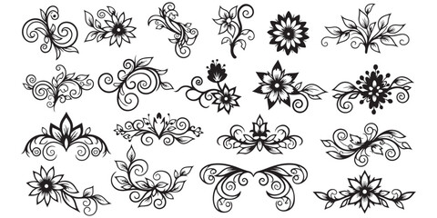 set of floral design elements