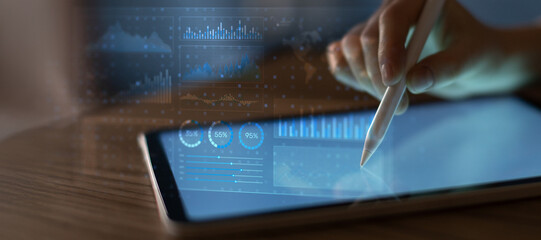 Advanced Financial Data Visualization and Market Analytics on a Digital Tablet Interface.