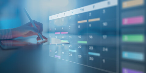 Project Management and Schedule Planning Displayed on a Digital Calendar Interface.