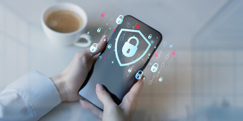 Cybersecurity Shield and Data Protection Illustrated on Digital Interface.