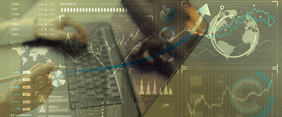 Interactive Global Financial Data Analysis Interface with Graph Trends on Touchscreen.