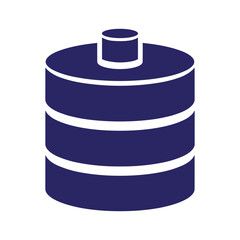 Dark blue cylindrical object with three horizontal bands and a small protrusion on top