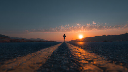 Obraz premium Motivational runner heading toward 2026 goal on sunset road symbolizing new beginnings