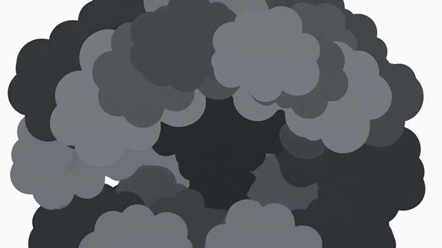 Stylized volcano eruption illustration with dark smoke and ash cloud on white