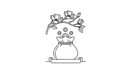Money Bag with Blooming Flowers and Coins Illustration.