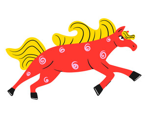 Colorful Chinese New Year horse. Hand drawn bright animal. Doodle style flat vector illustration.