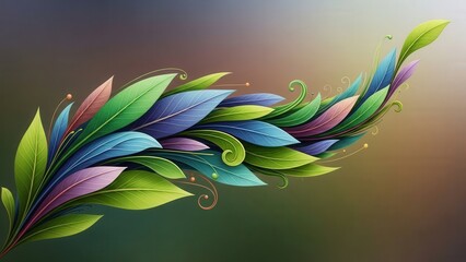 Flowing Abstract Wave Illustration Composed of Curved Botanical Shapes