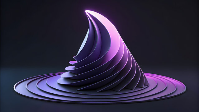 Abstract witch hat windows 11 wallpaper with glowing purple curves, modern dark 3D digital art background