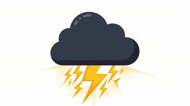 Dark storm cloud with bright yellow lightning bolts weather icon illustration on a white background