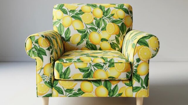 Vibrant lemon pattern chair rotation in minimalist interior setting