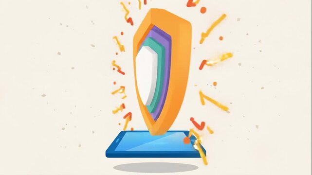 Shield Protects Tablet From Cyber Attack With Animated Vector Style