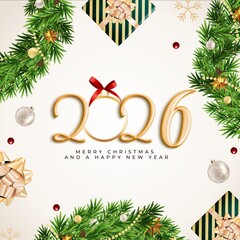 christmas background with fir branches and balls