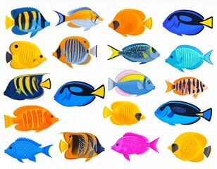 Fototapeta premium Colorful aquarium fish set vector isolated. Tropical fishes collection