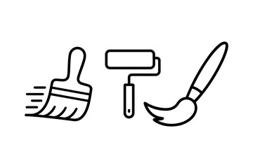 Paint Brushes and Roller Icons on White Background Keywords: paint brush, roller, painting, tool