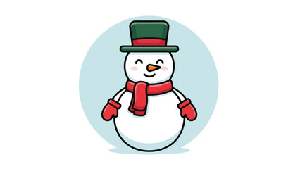 Cute Snowman with Red Scarf and Hat, Vector Illustration for Winter Holidays